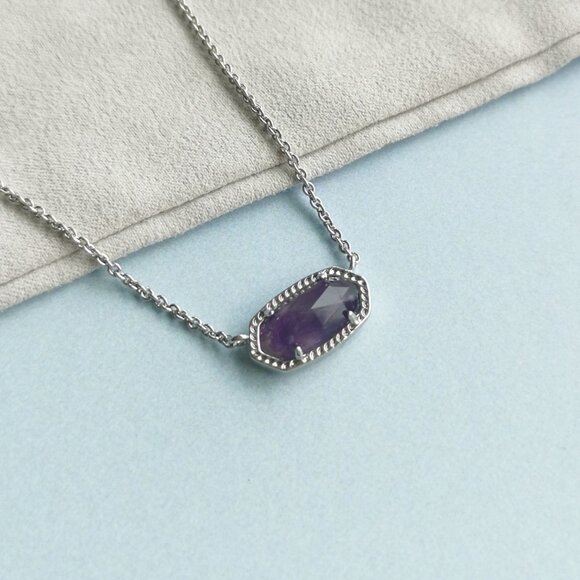 NEW Kendra Scott Elisa Silver Amethyst Pendant Necklace - Picture 2 of 4